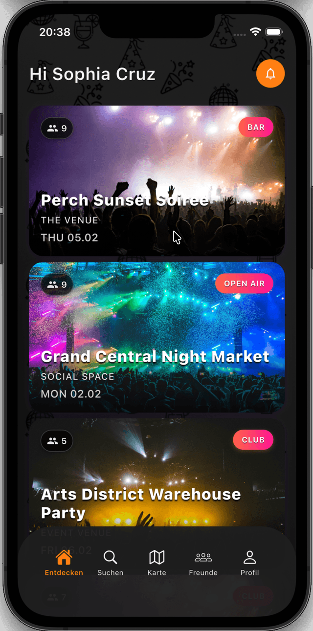 Hotspots discover feed with upcoming events